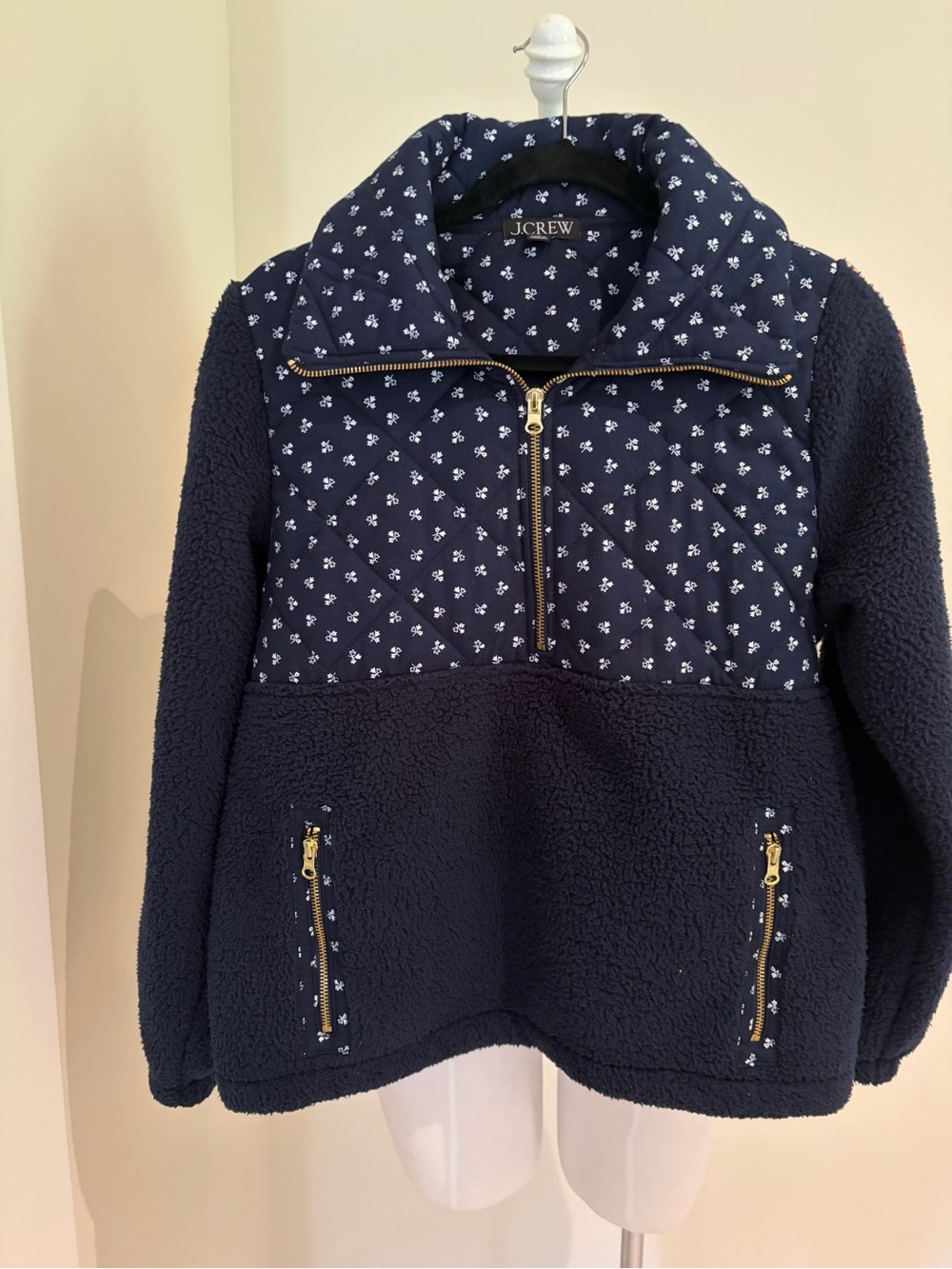 J. Crew Navy Cotton & Fleece Half-Zip Pullover Jacket